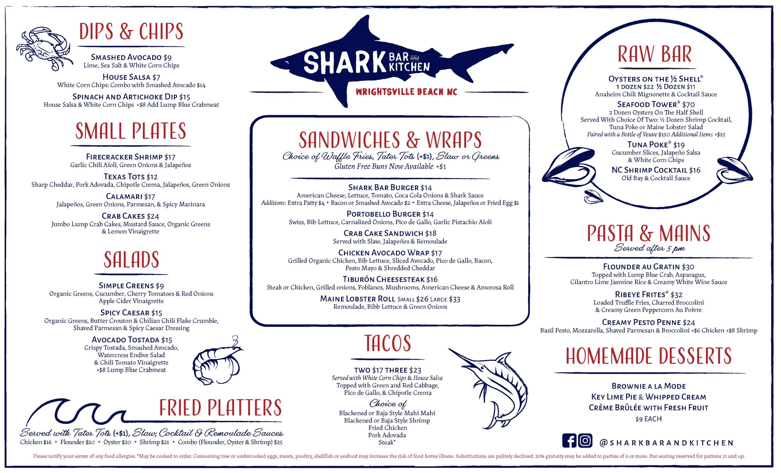 Shark Bar Food Menu Summer 2021